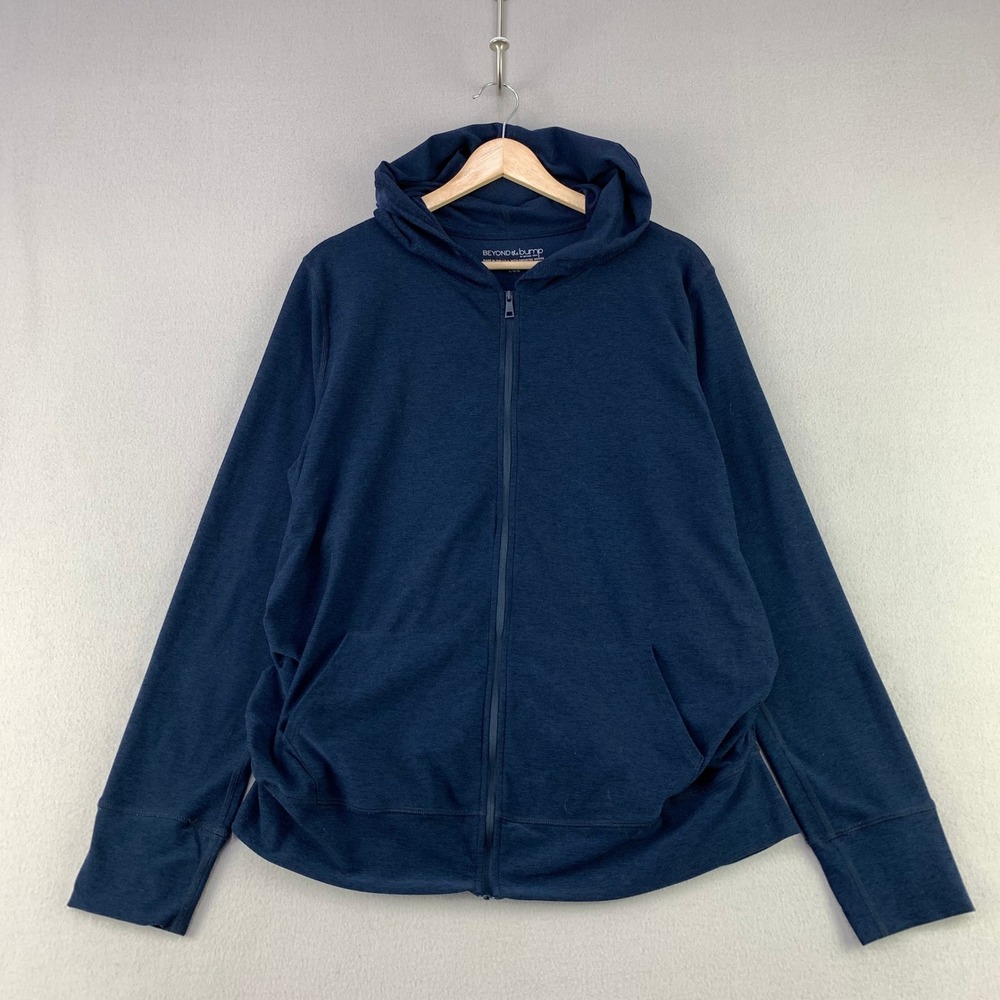 Beyond Yoga Beyond the Bump Hoodie Women Large Navy Blue Maternity Full Zip